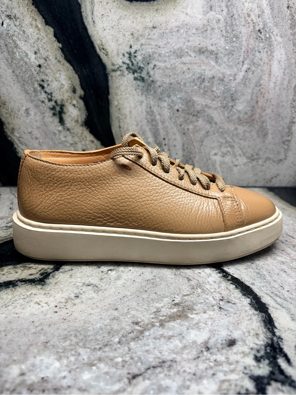 Santoni Women’s 37.5 Taupe Pebbled Leather Sneakers Made Italy 7.5 US